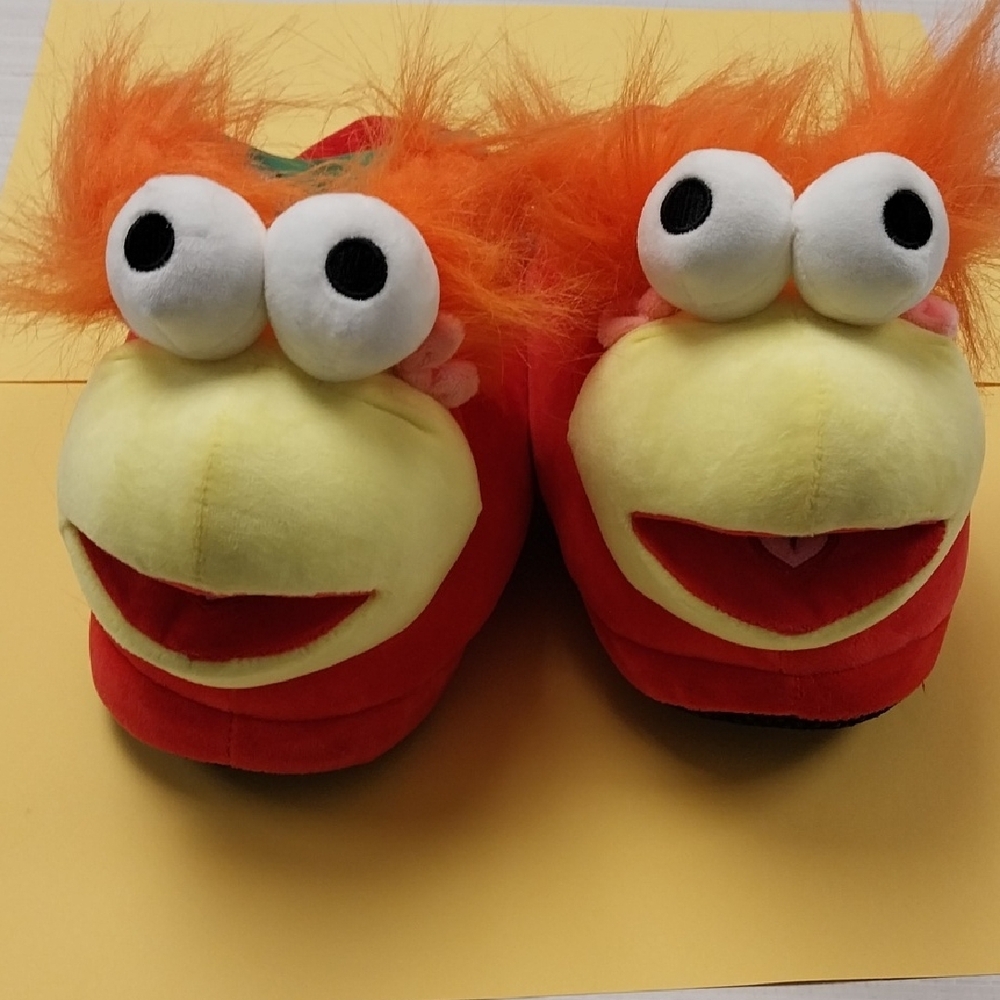 Plush Monster Slippers for Kids - Red and Yellow